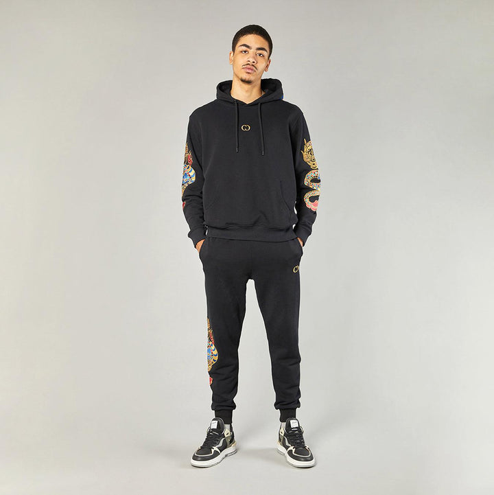 GOLD DRAGON EMBROIDERY HOODIE - BLACK