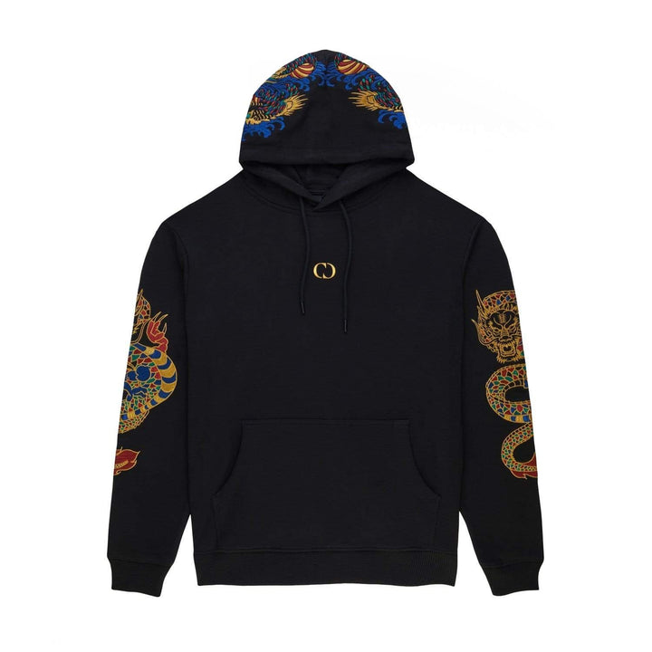 GOLD DRAGON EMBROIDERY HOODIE - BLACK