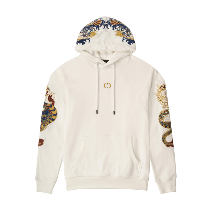 GOLD DRAGON EMBROIDERY HOODIE - OFF WHITE