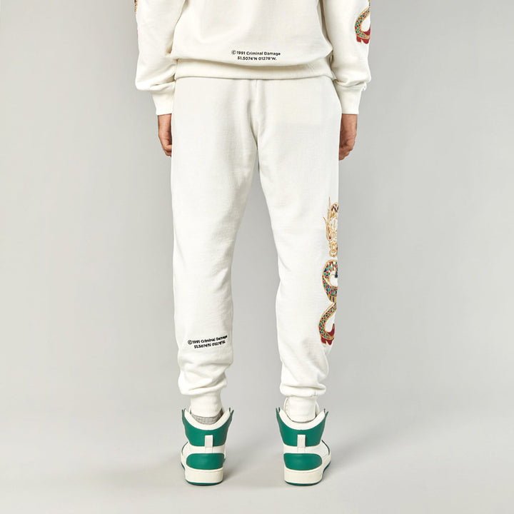 GOLD DRAGON EMBROIDERY JOGGERS - OFF WHITE