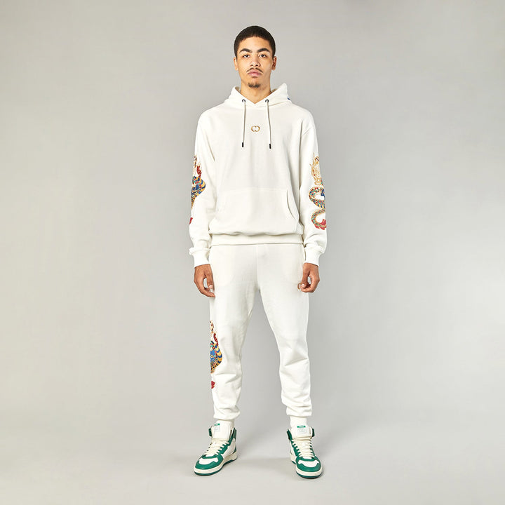 GOLD DRAGON EMBROIDERY JOGGERS - OFF WHITE