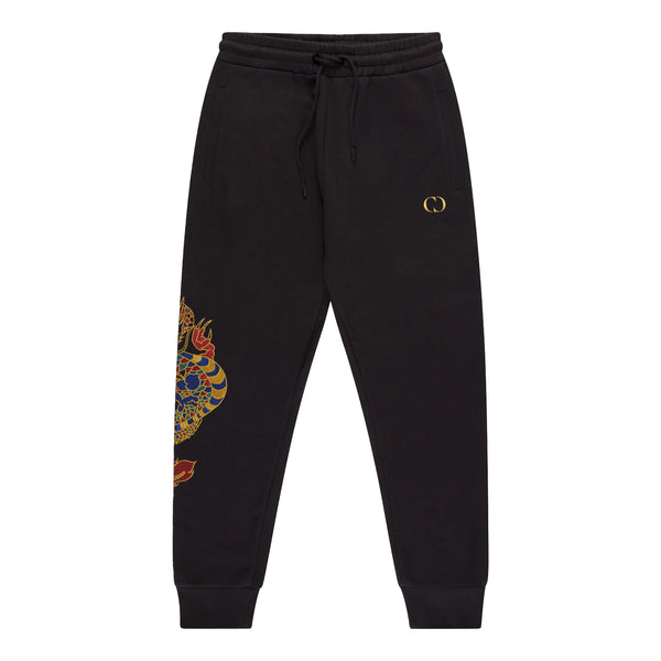 GOLD DRAGON EMBROIDERY JOGGERS - BLACK