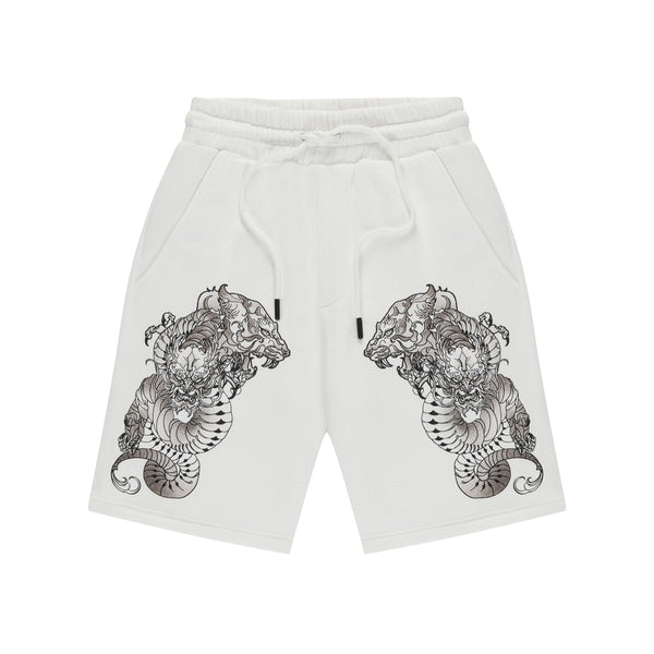 INK DRAGON TIGER SHORTS - OFF WHITE